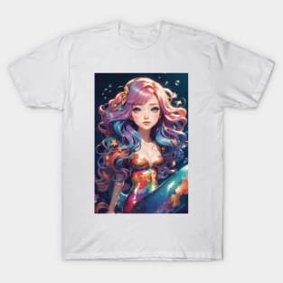 Anime Style Cute Little Mermaid in Purple Tones T-Shirt